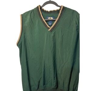 VTG AM Player‎ Golf Vest Green Nylon V-Neck Mens Large 90s Happy Gilmore Style